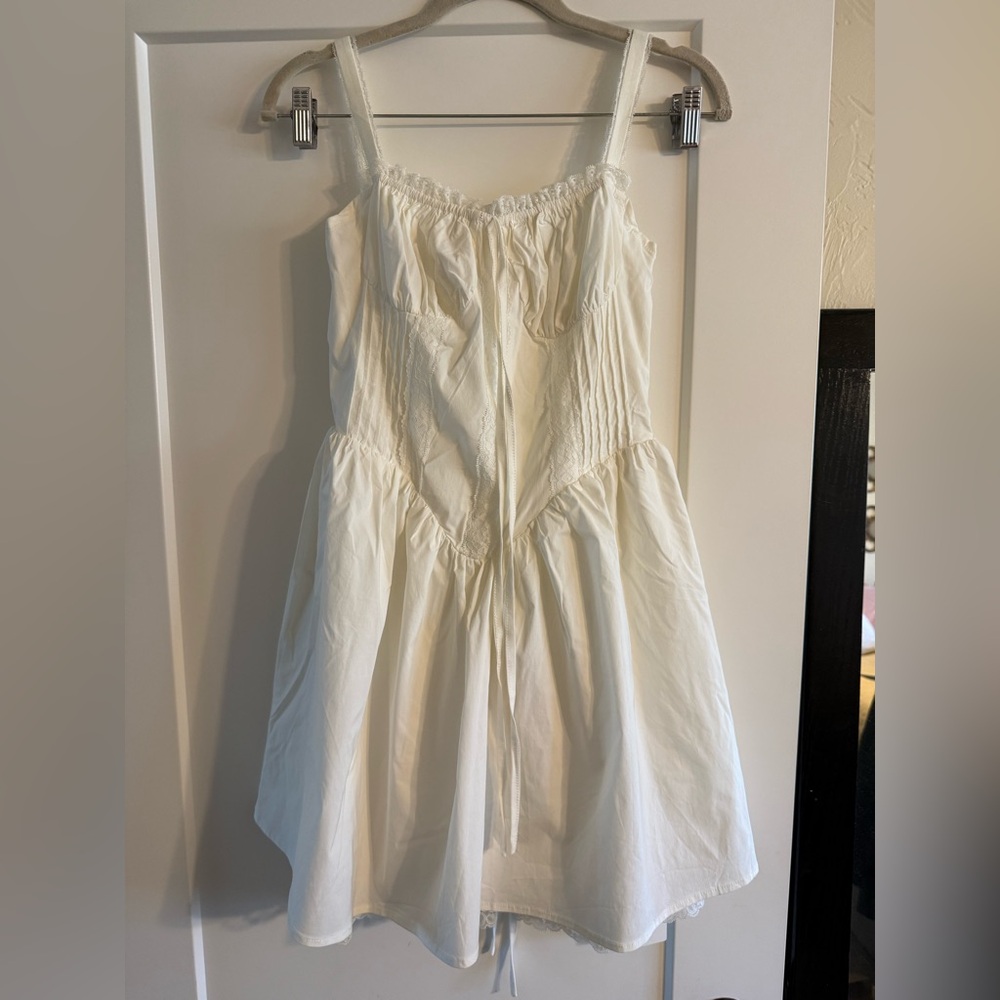 CoMMENSE Ivory Lace Cami Plain Mini Dress